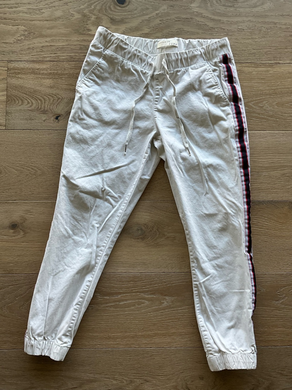 Cotton On White Jogger Jeans with Red & Navy Side Stripe